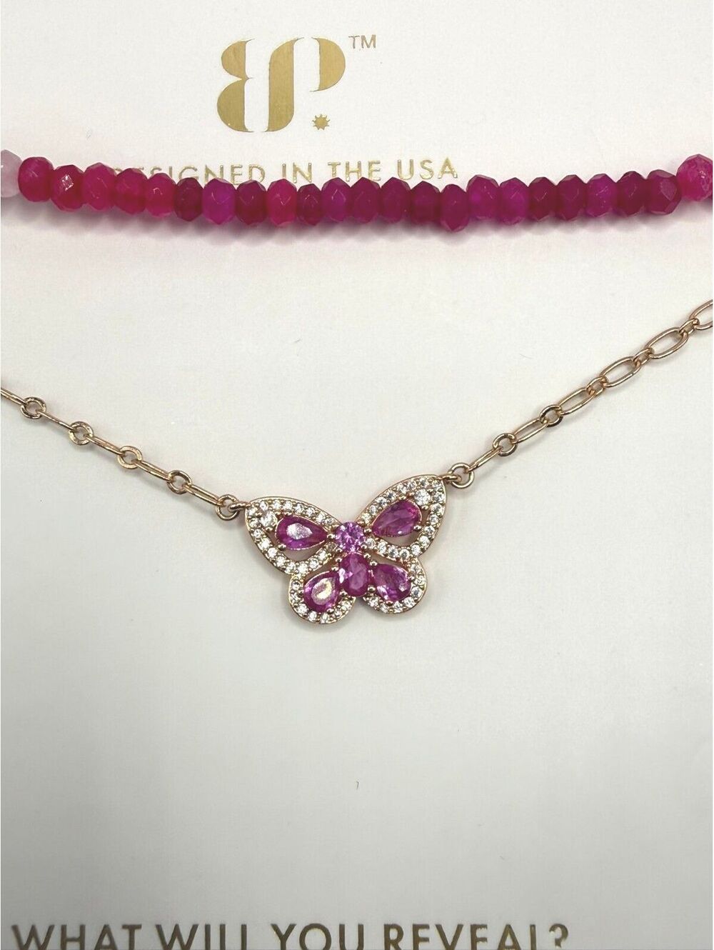 Bomb Party Luxe Layer We Dream In Color Butterfly Pink Topaz Necklace